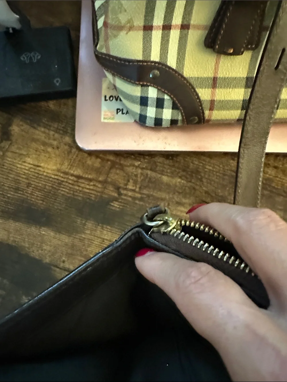 Burberry Classic Plaid Zip Wallet - Beige/Brown